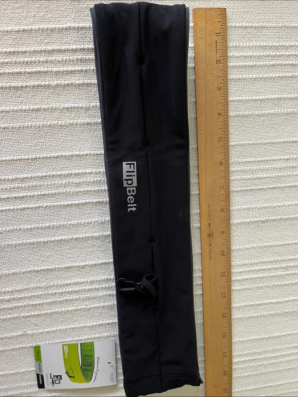 FlipBelt Performance Running Belt store keys, phone  during workout- black, LG.